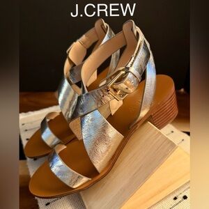 J. Crew Metallic Cross-Strap Block Heeled Sandals
